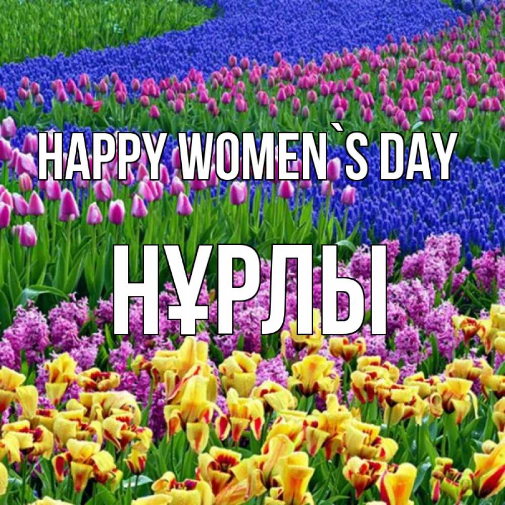 Greetings card с именем, НҰРЛЫ happy women`s day цветы Greetings with text for free download 
